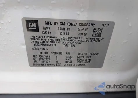 2018 Chevrolet Trax Lt from USA, damaged, VIN KL7CJPSB0JB573078